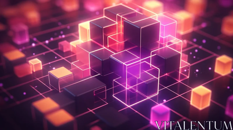 Neon Purple Pink Cubes | Futuristic 3D Rendering Art AI Image