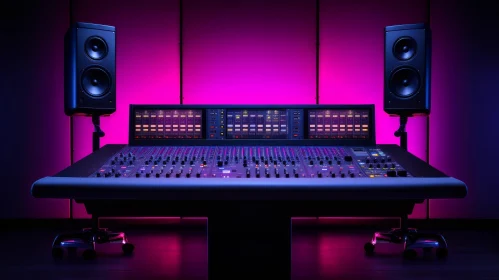 Professional Sound Recording Studio with Mixing Console and Speakers
