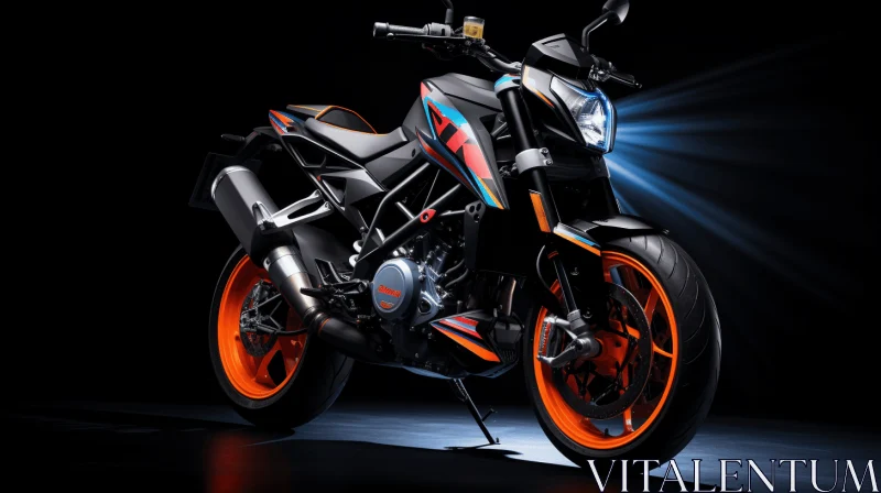 Sleek Black and Orange Motorcycle on a Dark Background AI Image
