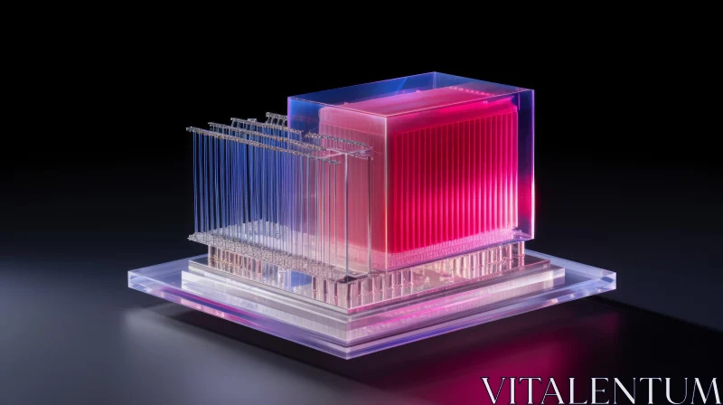 Transparent 3D Building Model with Glowing Blue and Pink Elements AI Image
