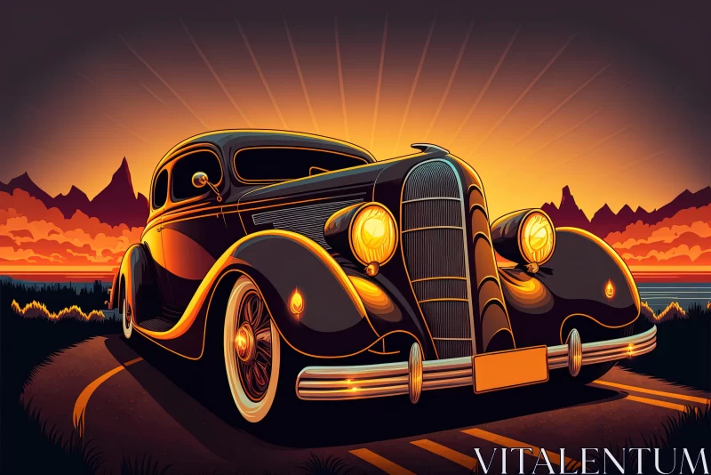 Vintage Hot Rod Car Illustration in Art Nouveau Style AI Image