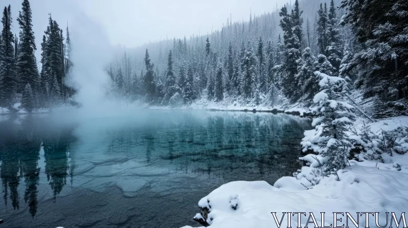 Winter Landscape Photo: Serene Lake in Majestic Mountains AI Image
