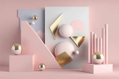 Abstract Decor in Pink and Gold Color Theme | Playful Geometric Shapes