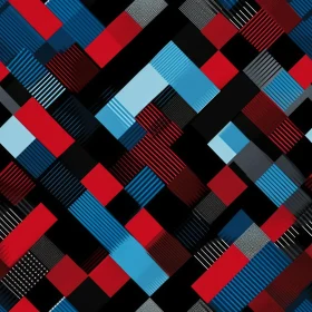 Dark Blue Geometric Pattern with Red and Blue Squares