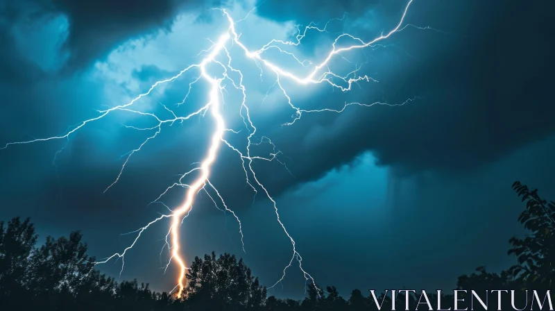 Powerful Nature: Captivating Lightning Bolt Striking Tree AI Image