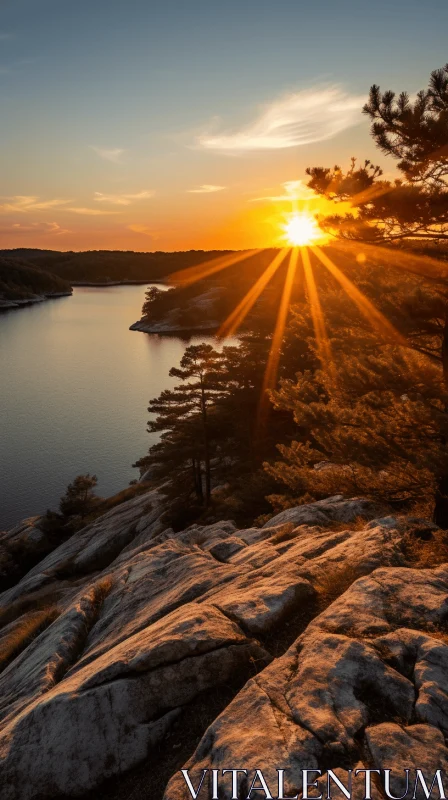 Captivating Sunset over a Serene Lake: A Harmonious Celebration of Nature AI Image