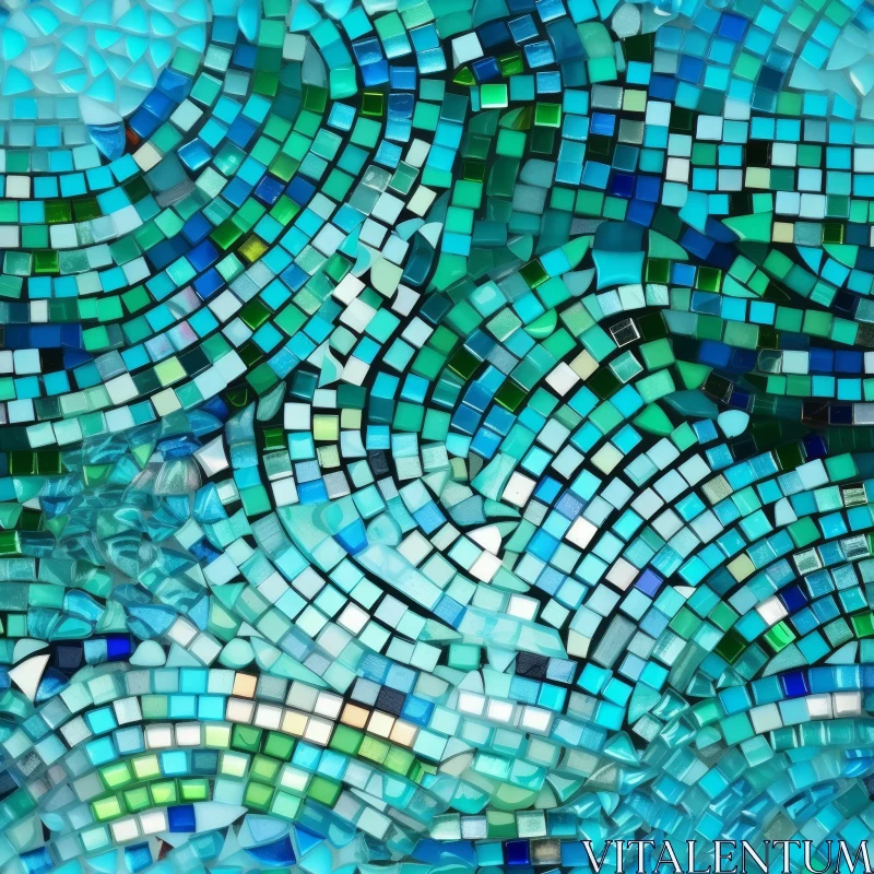 AI ART Circular Blue and Green Mosaic Tile Art