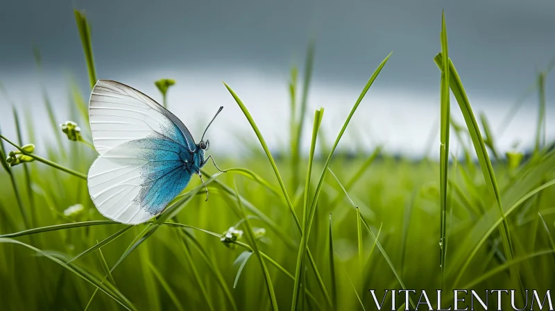 Gorgeous White Butterfly on Green Grass - Close-up Nature Photography AI Image