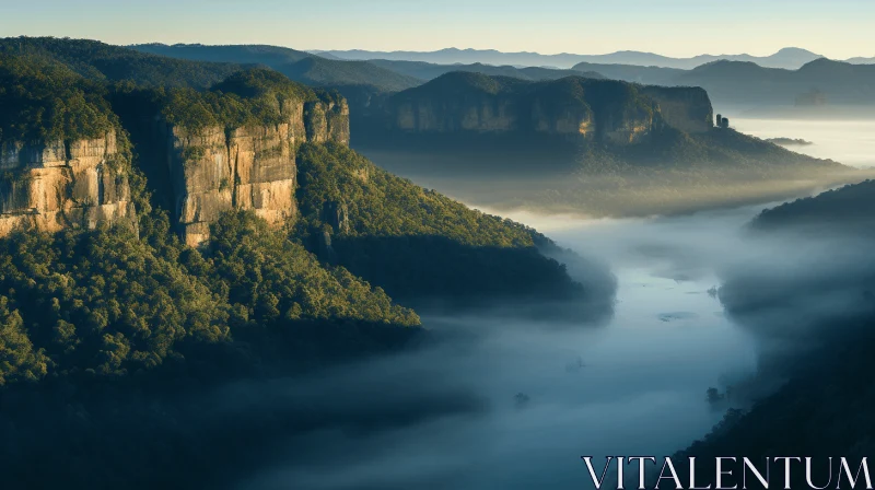 AI ART Majestic River and Mist: Captivating Australian Landscape