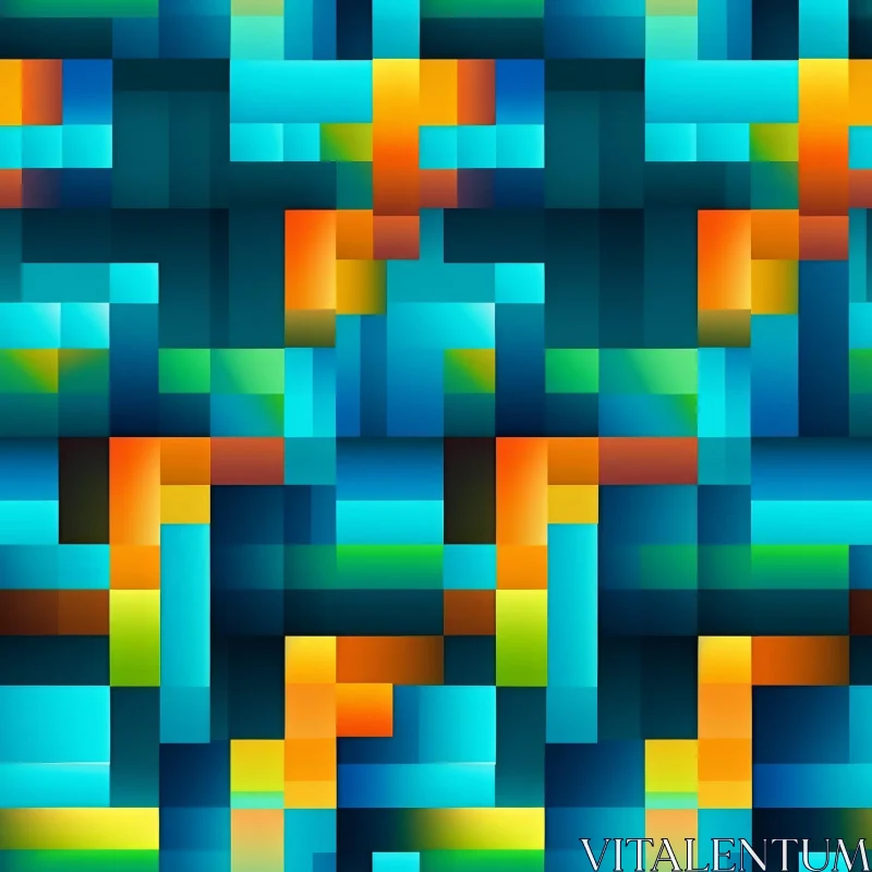 AI ART Retro Grid Pattern in Blue, Green, Orange & Yellow