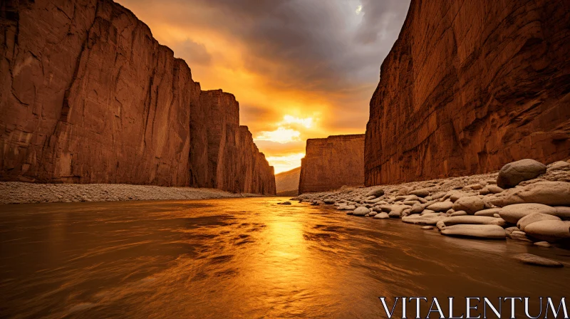 AI ART River in Canyon at Sunset: A Captivating Nature Photography