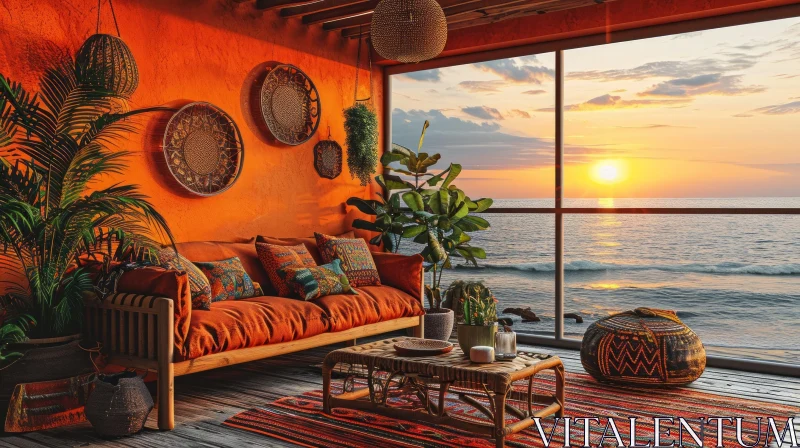 Serene Ocean View Living Room with Eclectic Style AI Image