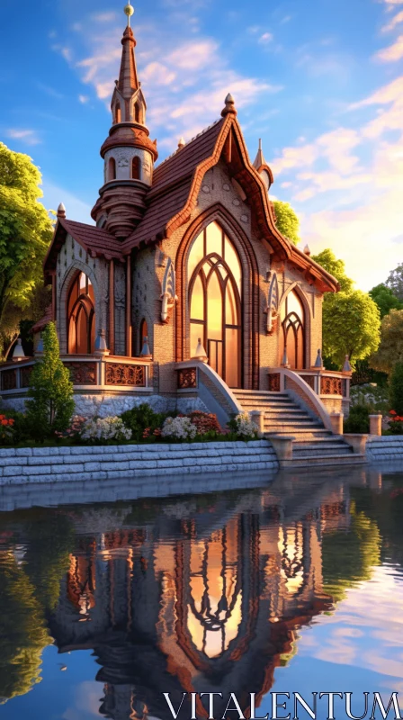 Victorian-Inspired Illustration: House in Water | UHD Render AI Image