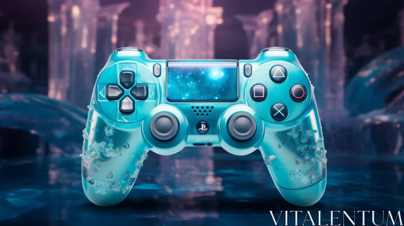 Blue Transparent PlayStation Controller on Reflective Surface AI Image