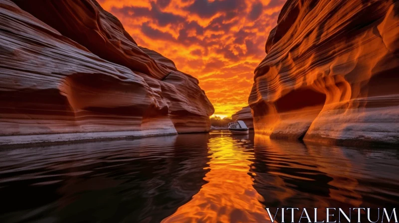 Captivating Sunset and Reflection in Water in the Canyon AI Image