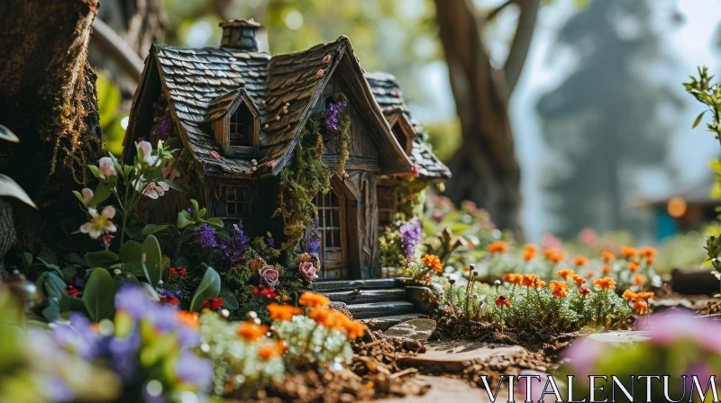 Enchanting Fairy House in a Garden | Wood, Flowers, Nature AI Image