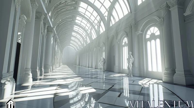 Ethereal Beauty: A Captivating White Marble Hallway AI Image