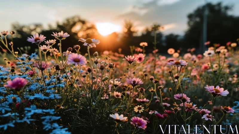 AI ART Stunning Sunset Field of Flowers: A Captivating Close-Up