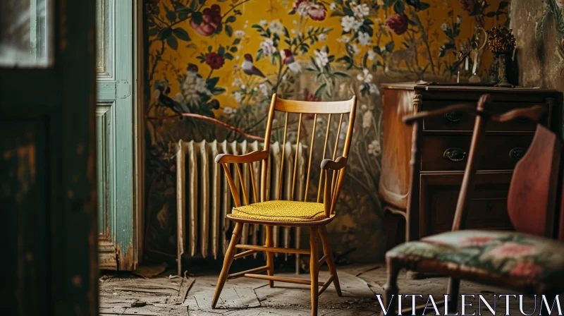 AI ART Vintage Room with Wooden Chair - Warm and Inviting