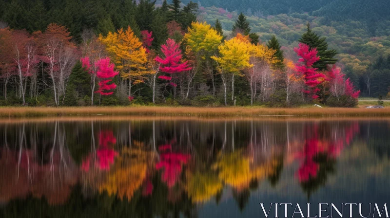 Autumn Landscape with Colorful Trees and Calm Lake AI Image