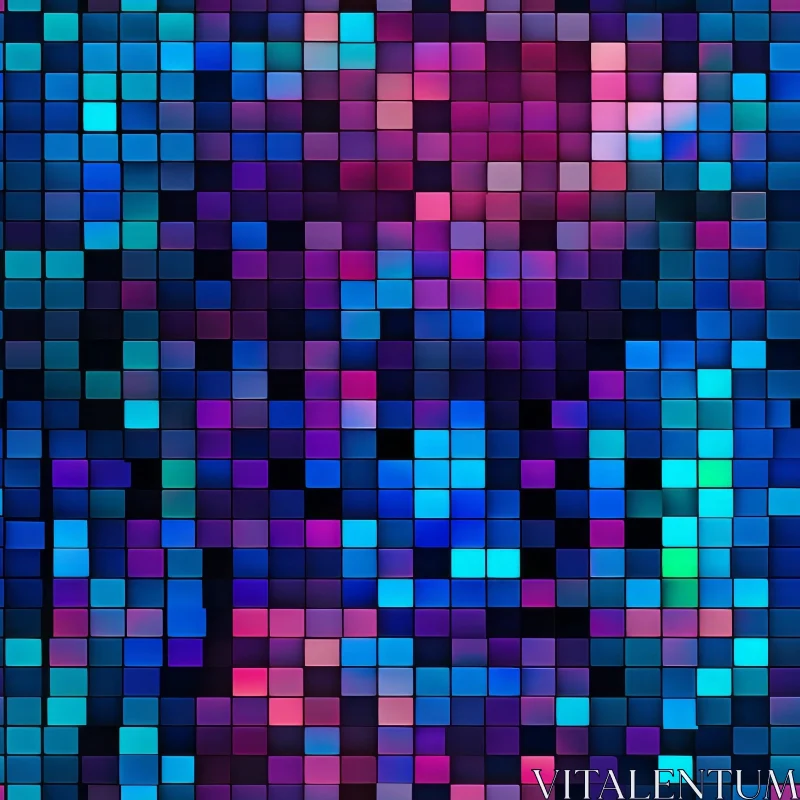 Blue Purple Pink Mosaic Squares Pattern AI Image