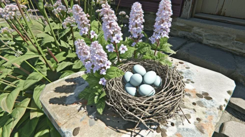 Delicate Bird's Nest with Blue Eggs - A Captivating Natural Beauty