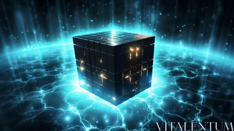 Glowing Cube 3D Illustration | Abstract Art AI Image