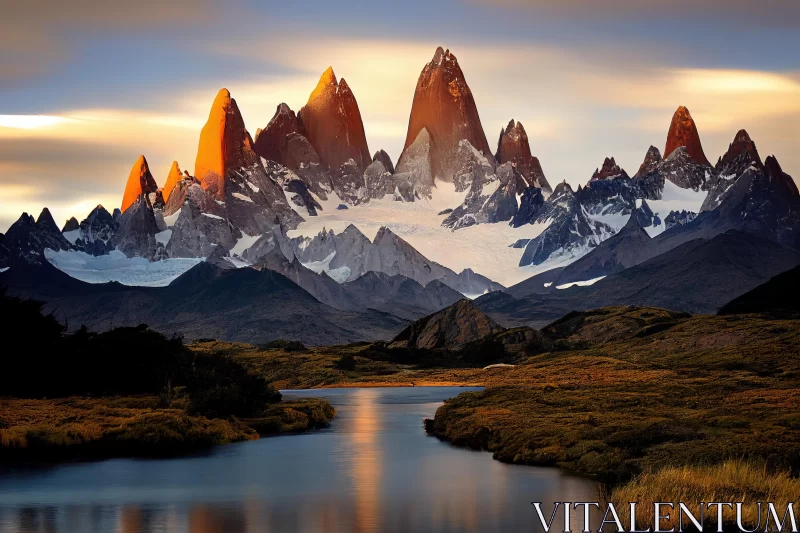 Majestic Mountain Scene: Dark Orange and Light Cyan | National Geographic Style AI Image