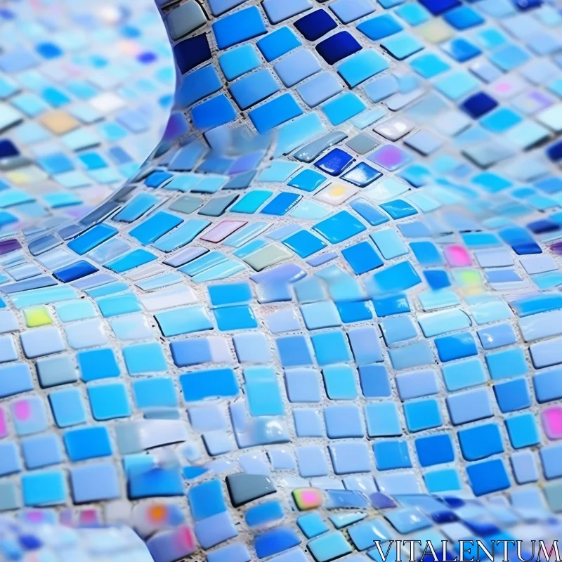 AI ART Blue Mosaic Tile Wall Close-Up