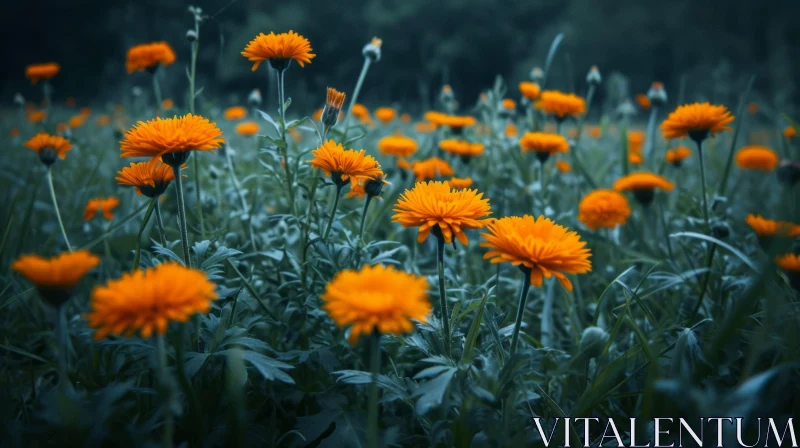 Close-Up of Orange Marigolds in a Field | Warm and Inviting Atmosphere AI Image