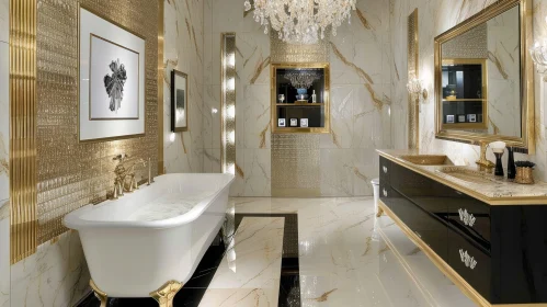Exquisite Luxury Bathroom with Freestanding Bathtub and Marble Accents