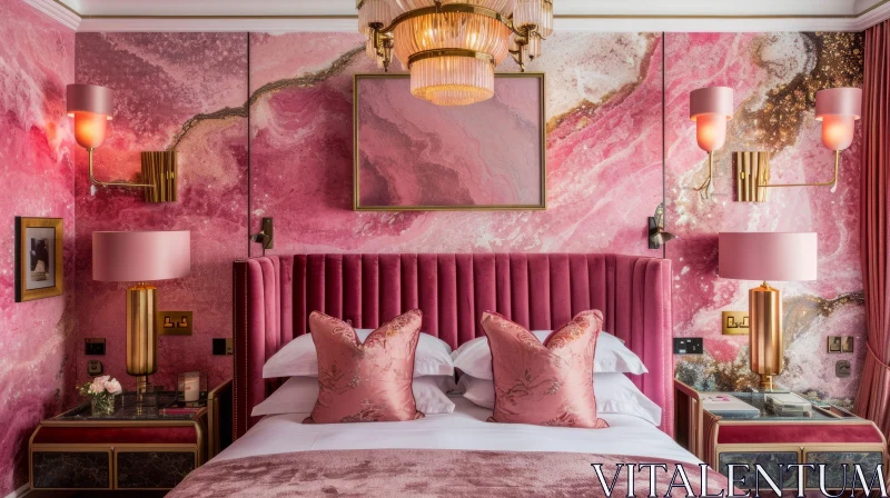 Luxurious Pink Hotel Room | Lavish Pink Theme | King-sized Bed AI Image