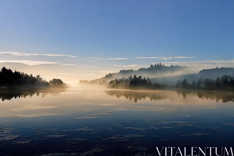 Morning Mist on a Lake: Captivating Nature Photography AI Image