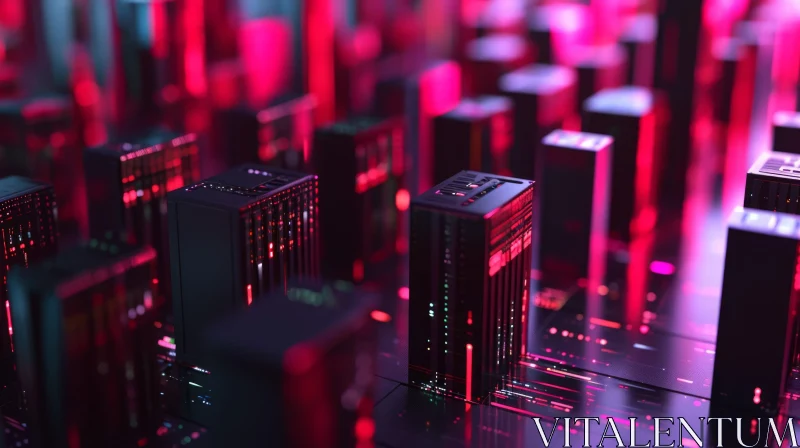 Abstract Futuristic Cityscape: Dark Glowing Skyscrapers AI Image
