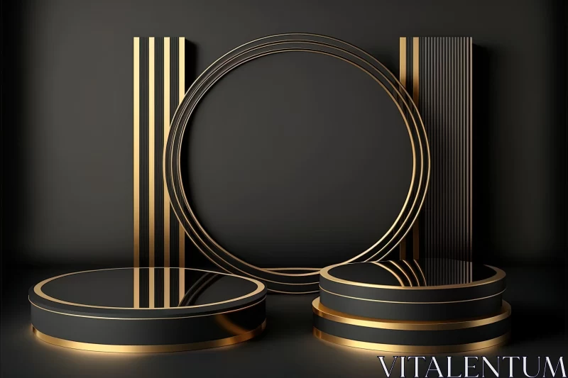 Captivating Gold Frame and Circular Shapes in Minimalist Stage Design AI Image
