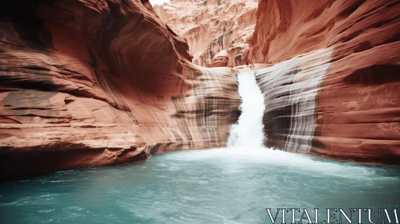AI ART Captivating Waterfall Flowing into a Canyon | Turquoise and Maroon