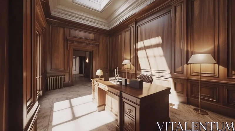 Classic Wooden Office | 3D Rendering | Interior Design AI Image
