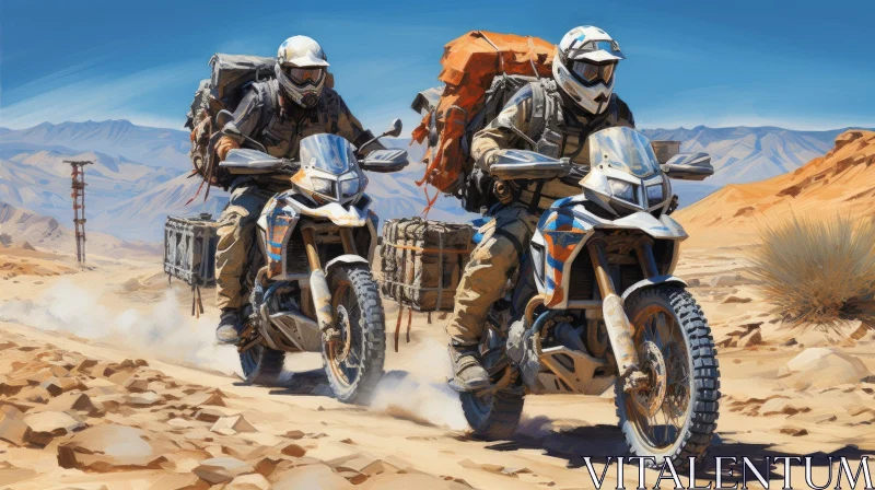 Desert Motorcycle Adventure: Two Riders Exploration AI Image