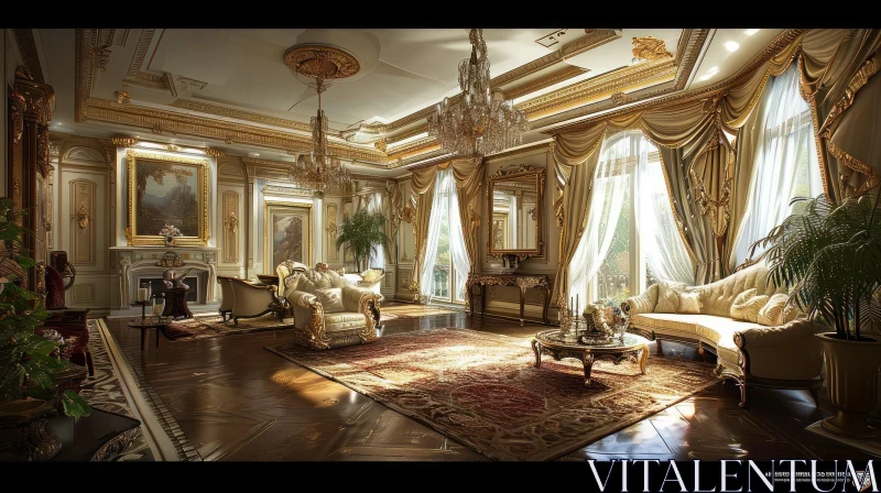 AI ART Luxurious Living Room with Fireplace and Golden Accents