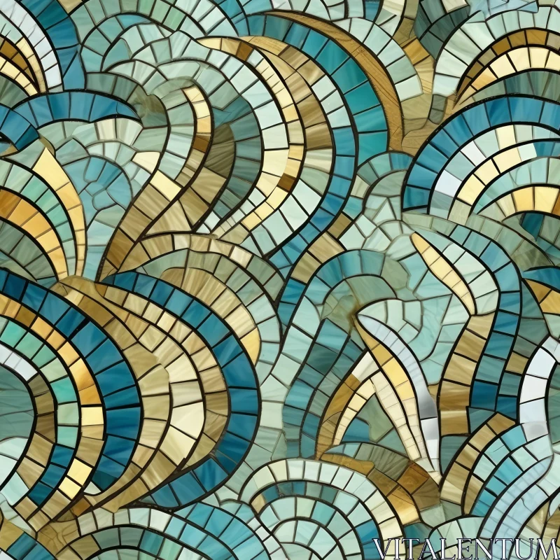 AI ART Tranquil Blue, Green, and Yellow Mosaic Pattern