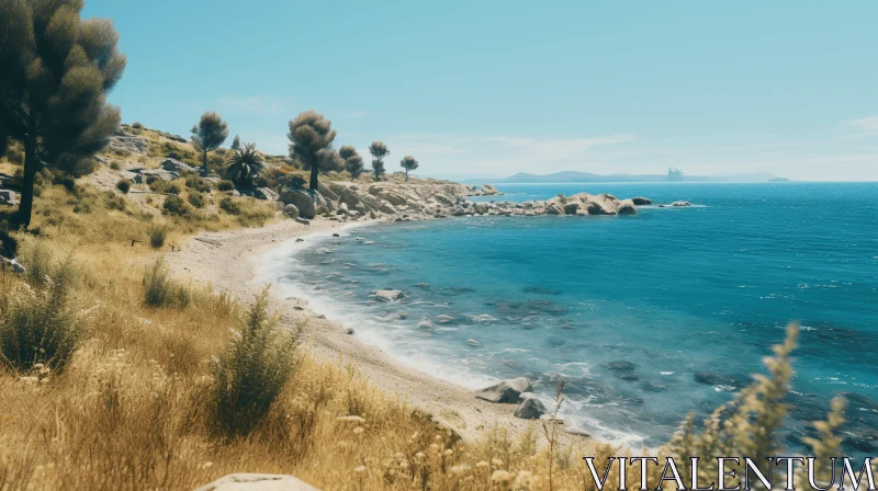 Captivating Beach Scene: Realistic Yet Stylized | Light Cyan & Gold AI Image