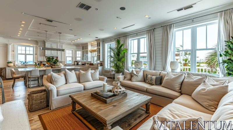 Coastal-Inspired Living Room with Spacious and Inviting Atmosphere AI Image