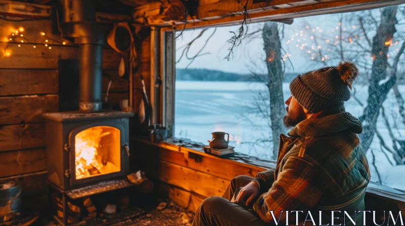 Cozy Cabin in Snowy Landscape - Peaceful Retreat AI Image