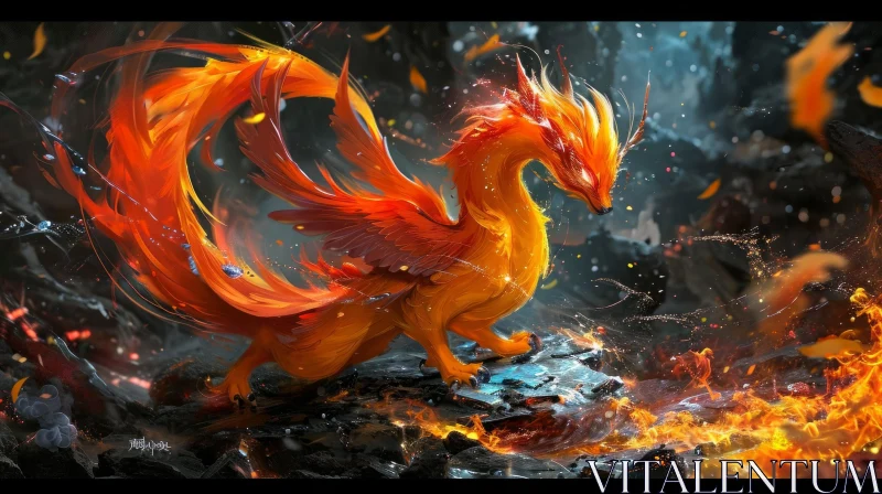 Fiery Dragon Digital Painting - Majestic Fantasy Art AI Image