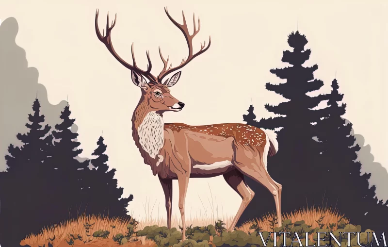 Majestic Deer in Tranquil Forest - Realistic Illustration AI Image