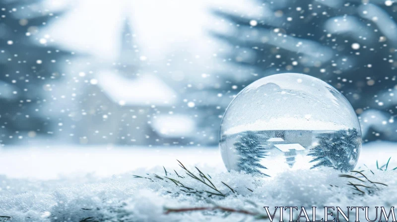 Snowy Glass Ball on a Winter Landscape AI Image