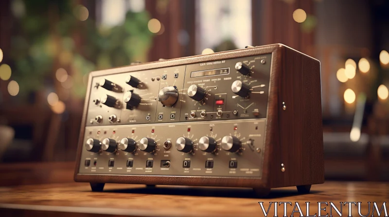AI ART Vintage Wood Synthesizer Close-Up | Knobs & Switches Detail