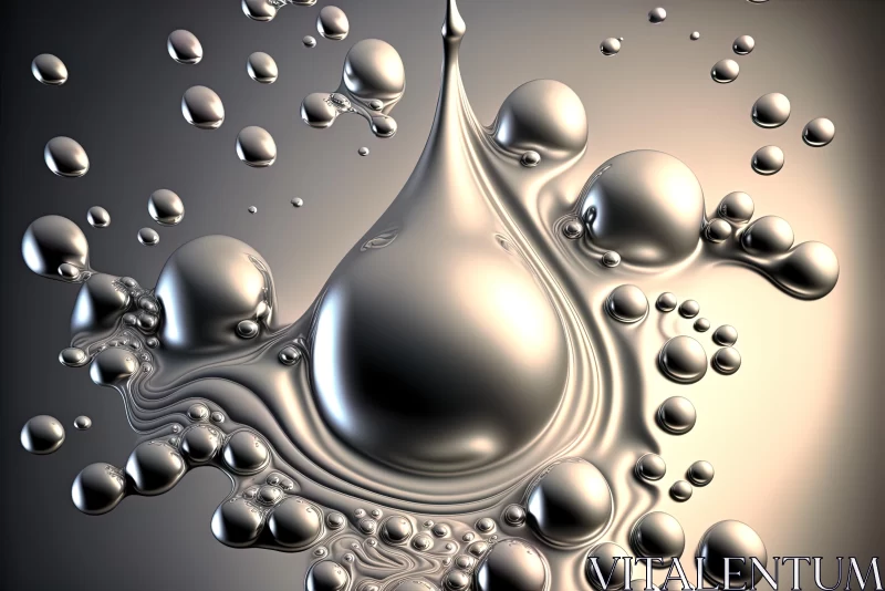 AI ART Abstract Oil Drop with Bubbles | Silver Tones | Clean Lines