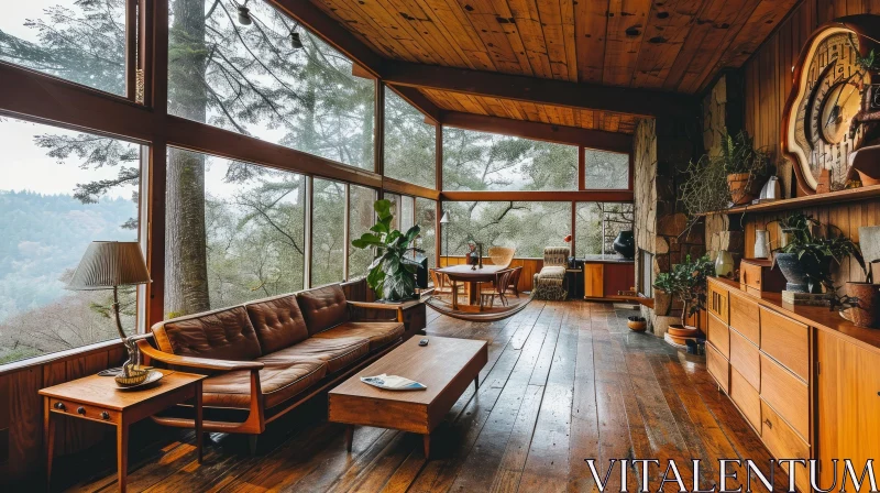 Captivating Living Room with Forest View | Rustic Furniture AI Image