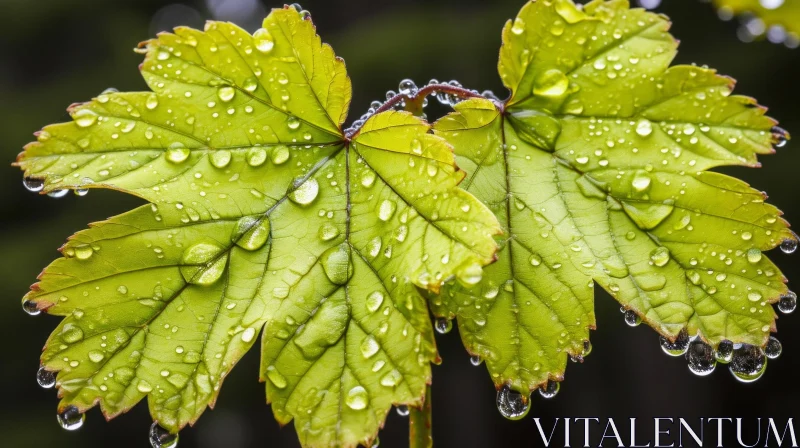 Close-up of Green Maple Leaves with Raindrops - Nature Photography AI Image